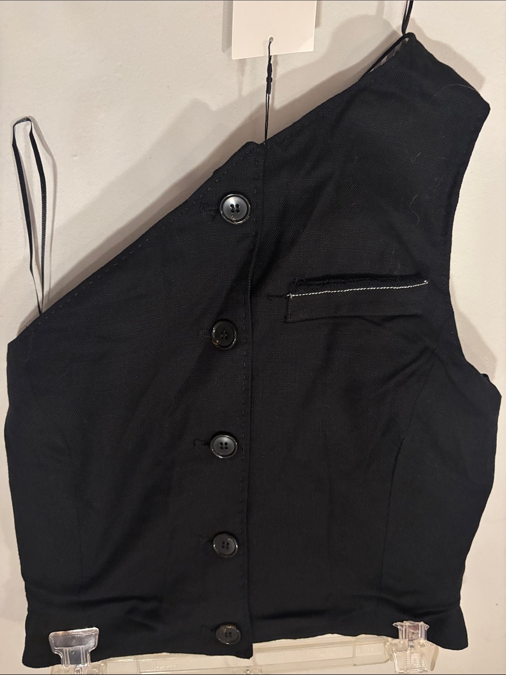 Zara Black Asymmetric One-Shoulder Button Crop Top